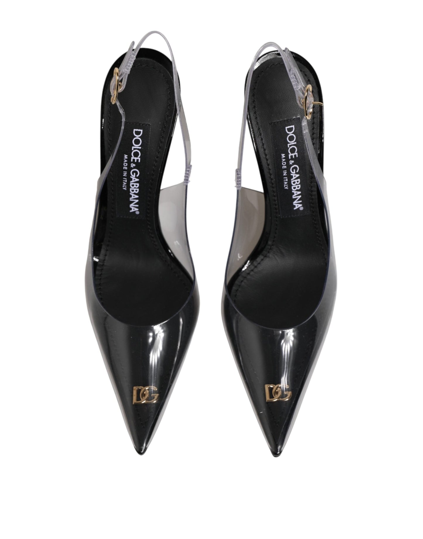 Black Leather Clear PVC Slingback Pumps Shoes