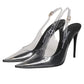 Black Leather Clear PVC Slingback Pumps Shoes