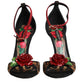 Brown Leopard Crystal Roses Sandals Shoes