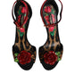 Brown Leopard Crystal Roses Sandals Shoes