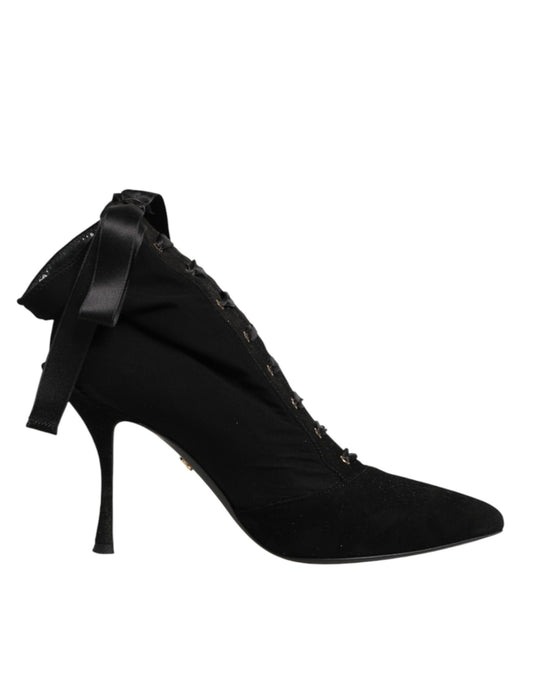 Black Stiletto Heels Lace Up Boots Shoes
