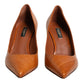 Brown Leather Kitten Heels Pumps Shoes