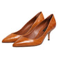 Brown Leather Kitten Heels Pumps Shoes