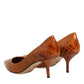 Brown Leather Kitten Heels Pumps Shoes