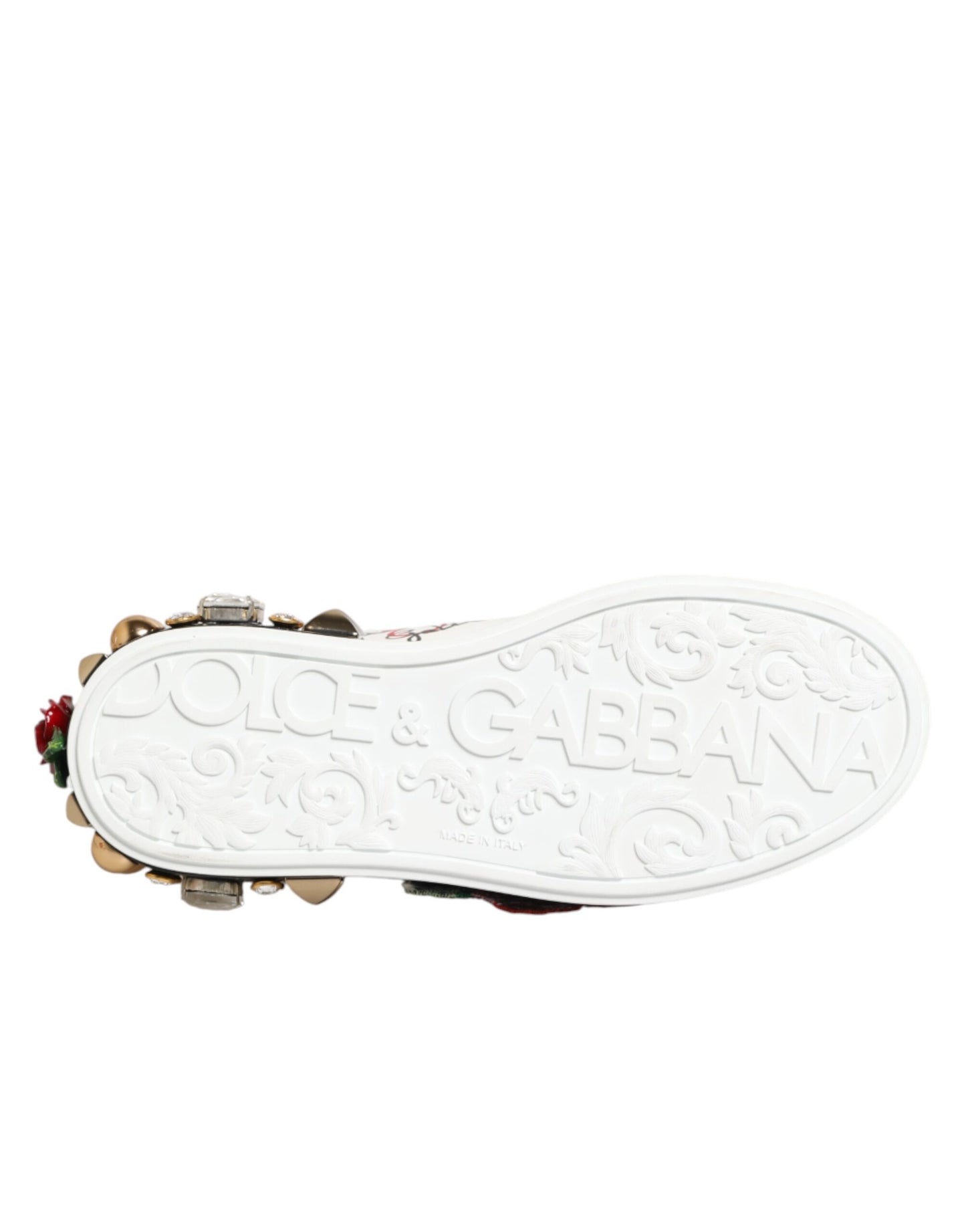 White Leather Floral Studded Sneakers Shoes