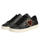 Black Leather Sacred Heart Sneakers Shoes