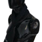 Black Striped Wool Unisex Neck Wrap Fringes Logo Scarf