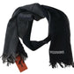 Black Striped Wool Unisex Neck Wrap Fringes Logo Scarf