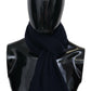 Dark Blue Wool Unisex Neck Wrap Fringes Logo Scarf