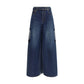 Blue Cotton Cropped Jeans