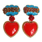 Gold Heart BOOM Cartoon Crystal Clip-On Earrings