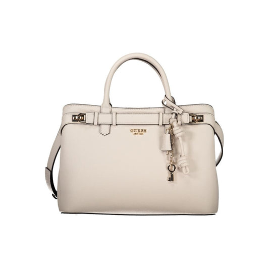 Beige Polyurethane Women Handbag
