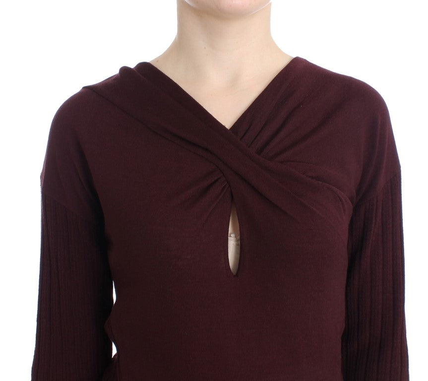 Elegant Purple Keyhole Wool Sweater