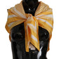Yellow White Silk Striped Square Wrap Scarf