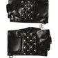 Black Leather Studded Fingerless Hand Mitten Men Gloves
