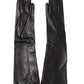 Black Leather Embellished Long Mitten Gloves