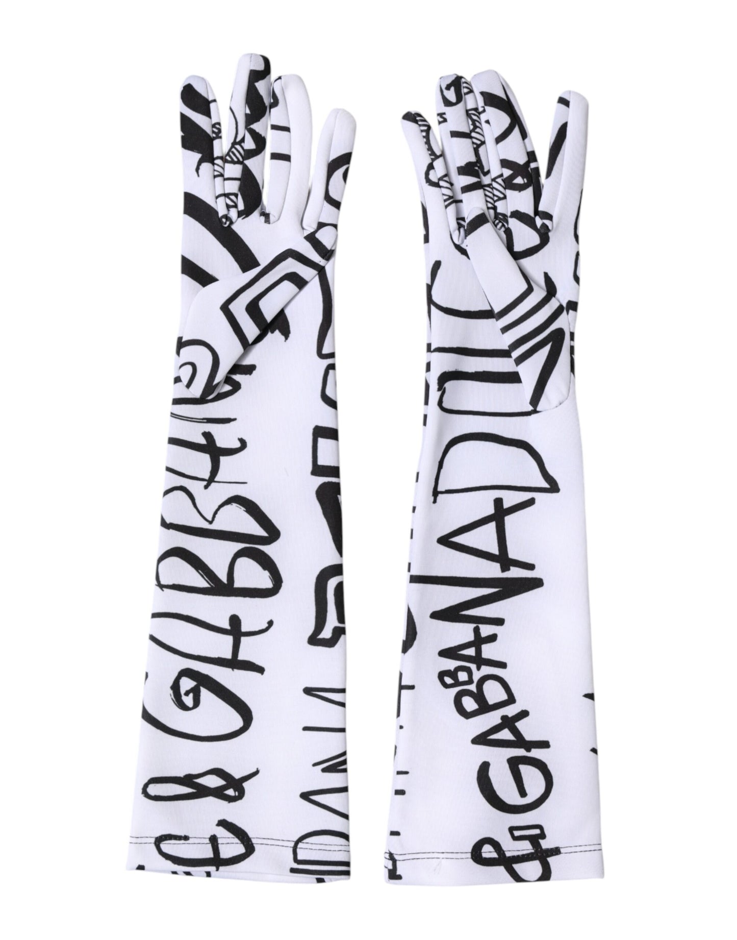 Black White DG Logo Elbow Length Mitten  Gloves