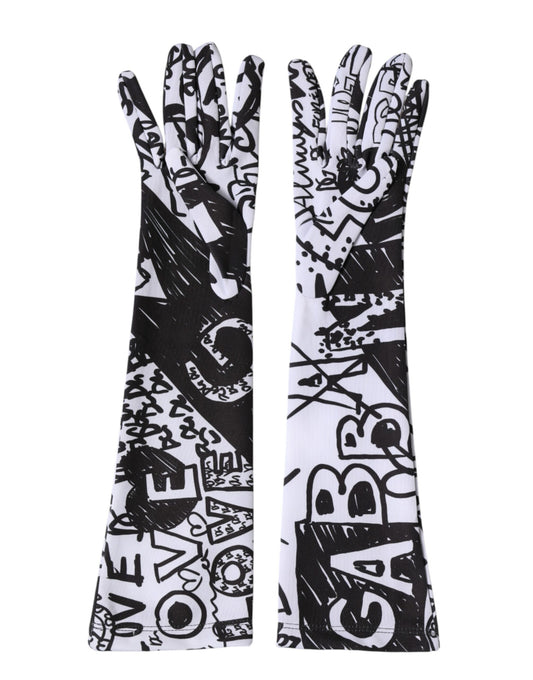 Gloves Black White DG Logo Elbow Length Mitten