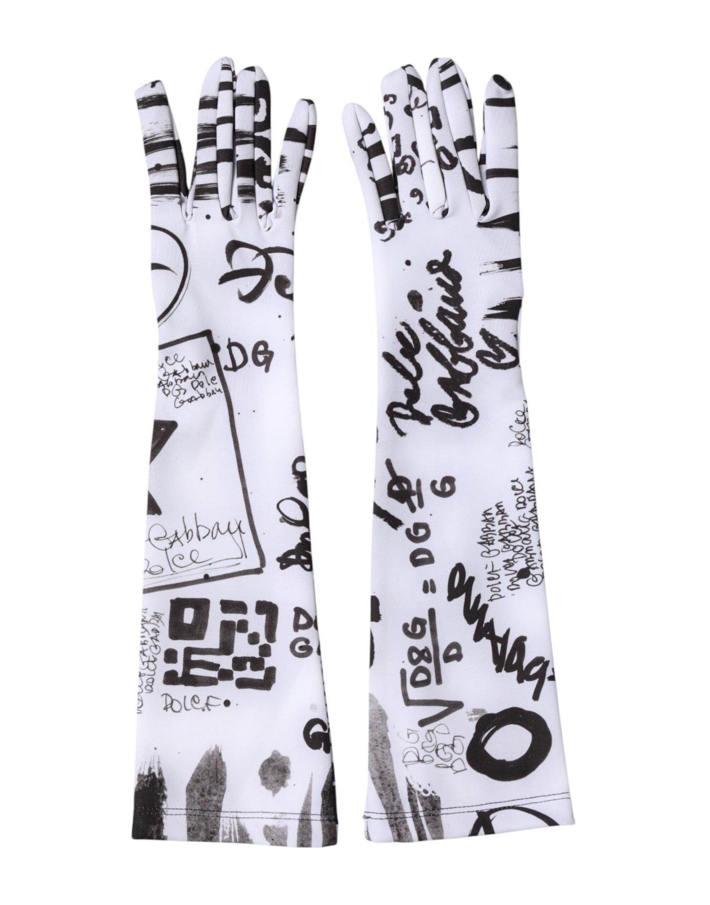 Black White DG Logo Elbow Length Mitten Gloves