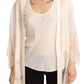 Off White Tank Lace Trim Cardigan Women Blouse Tops