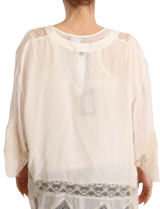 Off White Tank Lace Trim Cardigan Women Blouse Tops