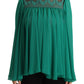 Green Lace Polyester Long Sleeves Pleated Top Blouse
