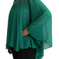 Green Lace Polyester Long Sleeves Pleated Top Blouse