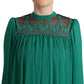 Green Lace Polyester Long Sleeves Pleated Top Blouse