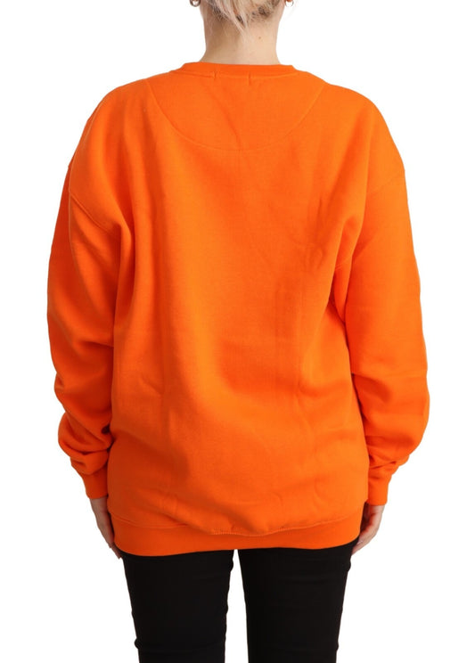 Orange Printed Long Sleeves Pullover Sweater