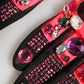 Black Pink Crystal Wrist Length Mitten Gloves