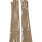 Beige Nylon Long Elbow Length Mitten Gloves