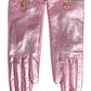 Pink Leather DG Logo Wrist Length Mitten Gloves