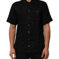 Black Linen Collared Short Sleeve Polo Shirt