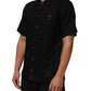 Black Linen Collared Short Sleeve Polo Shirt