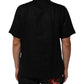 Black Linen Collared Short Sleeve Polo Shirt
