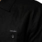 Black Linen Collared Short Sleeve Polo Shirt