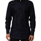 Blue Cotton Collared Long Sleeve GOLD Men Dress Shirt