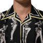 Black Silk Pin Up Printed Button Down Shirt