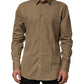 Brown Cotton Collared Men GOLD Dress Shirt