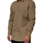 Brown Cotton Collared Men GOLD Dress Shirt