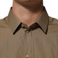 Brown Cotton Collared Men GOLD Dress Shirt