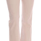 Beige Cotton Stretch Straight Trousers Pants