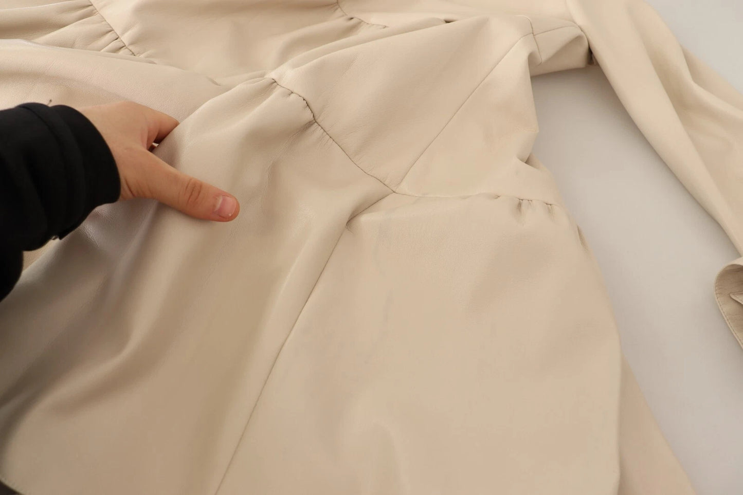 Leather Beige Long Sleeves Collared A-line Mini  Dress