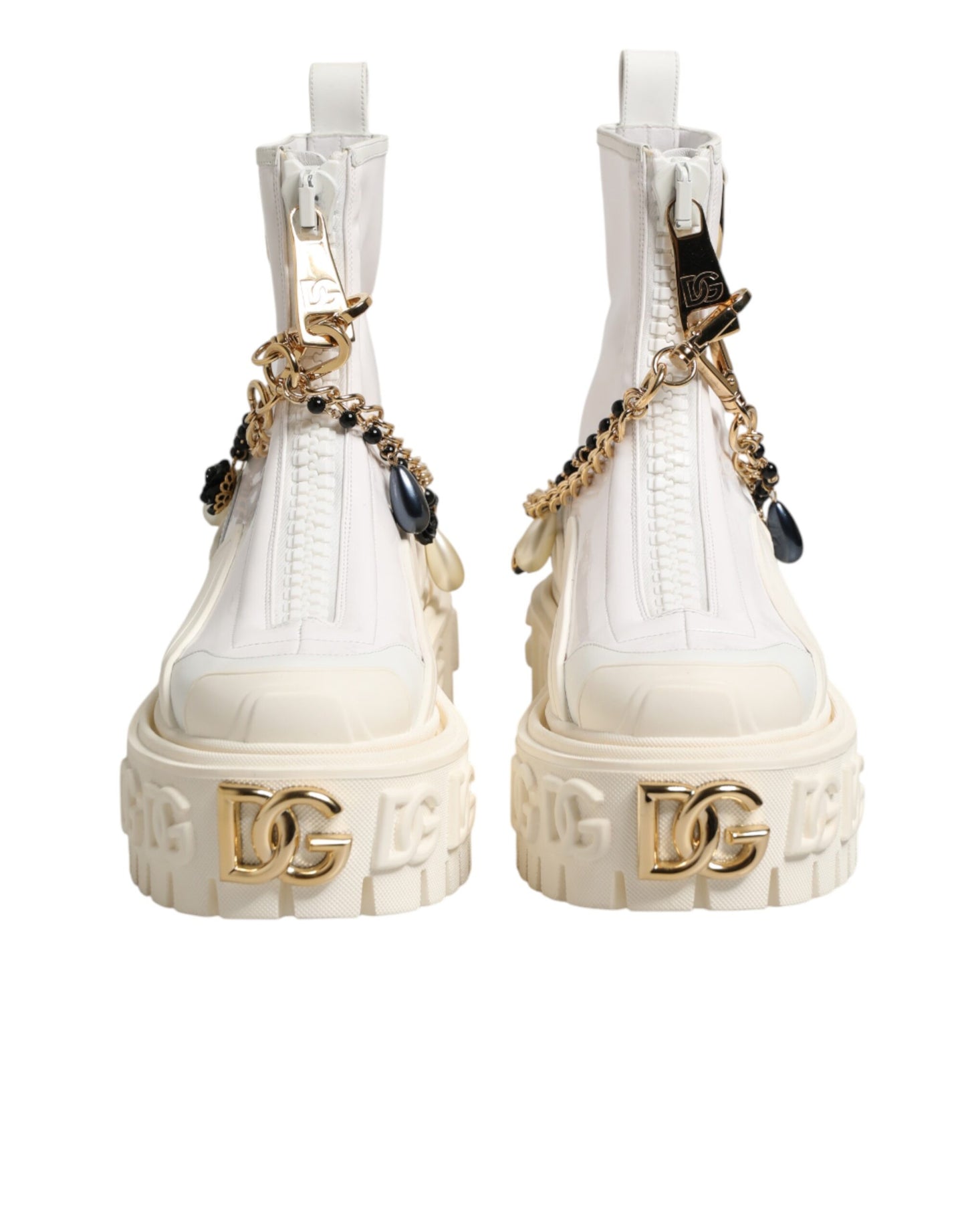 White Leather Rubber Logo Ankle Boots Shoes
