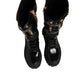 Black Buckle Embellished Knee High Boots Shoes