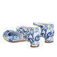 White Blue Floral Crystal Ankle Straps Shoes