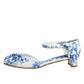 White Blue Floral Crystal Ankle Straps Shoes