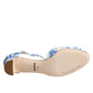 White Blue Floral Crystal Ankle Straps Shoes