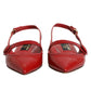Red Leather Slingback Flats Sandals Shoes