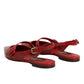 Red Leather Slingback Flats Sandals Shoes